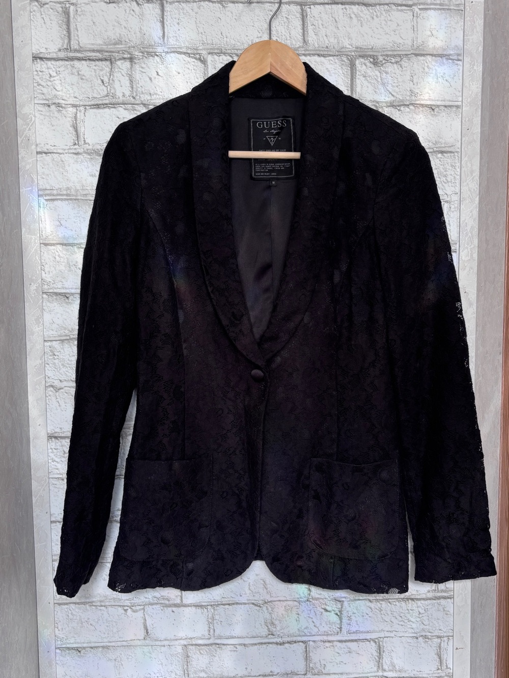 GUESS Black Lace Blazer with Shawl Collar